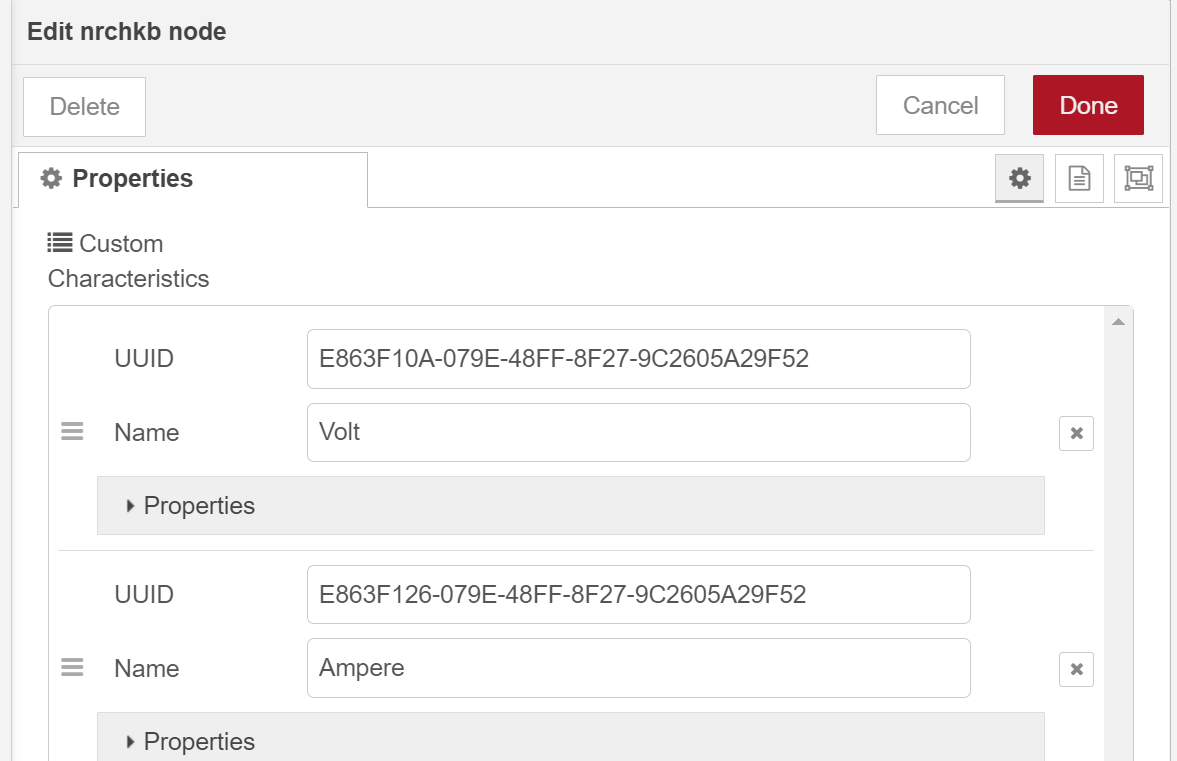 Custom Characteristics editor